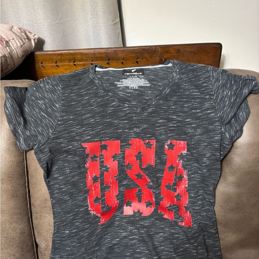 Fanatics Black Heather V‑Neck Tee with Subtle White Flecking